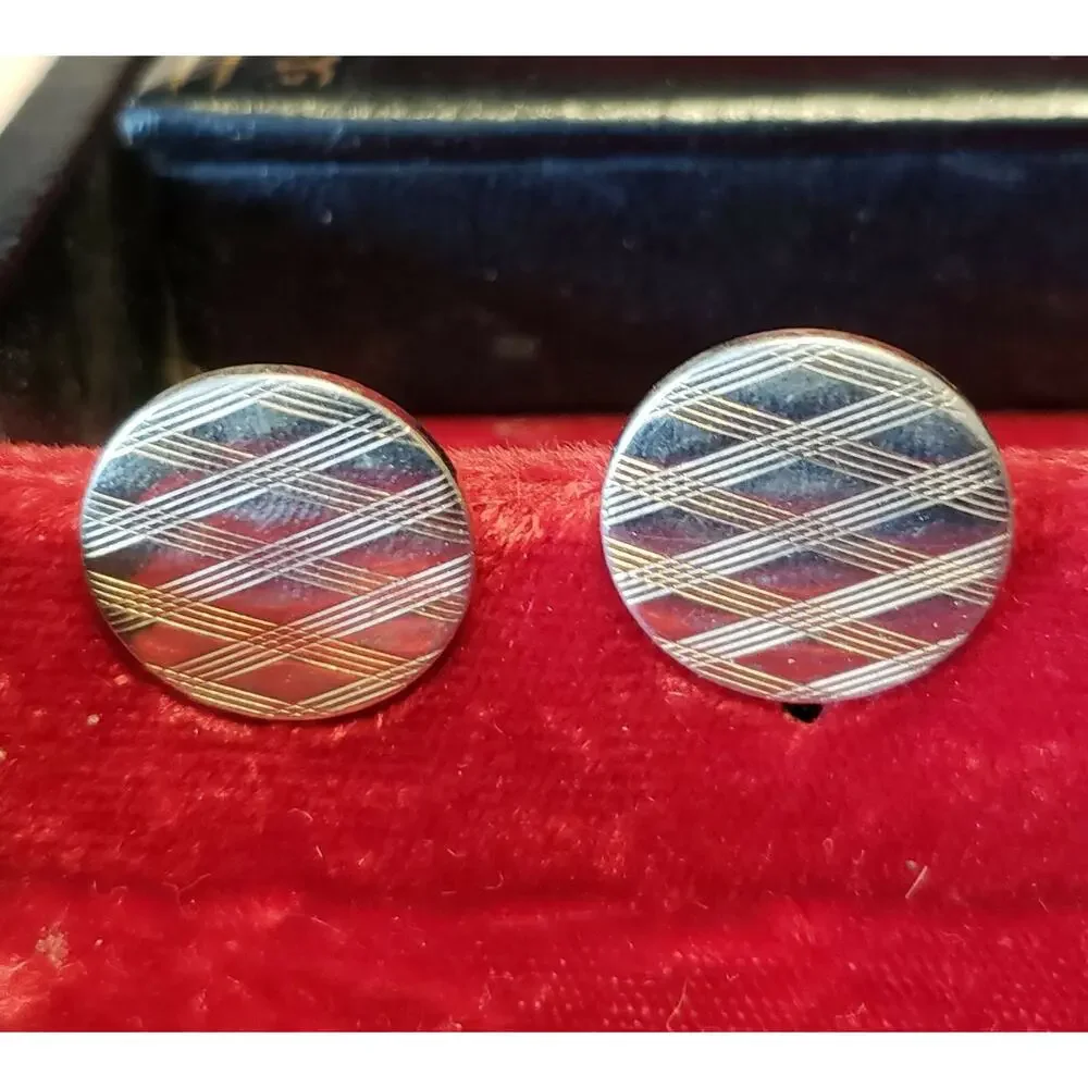 Gold-tone Cufflinks / Cuff‎ Links Vintage Diamond Patterned Men's Jewelry cl-